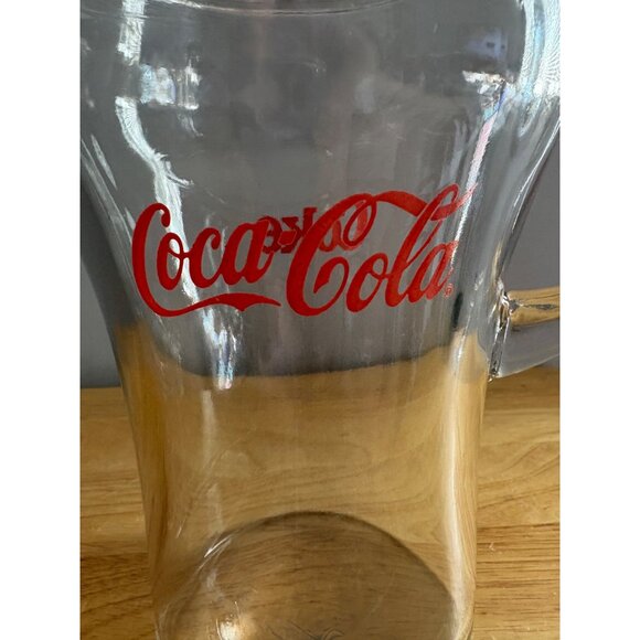 Vintage Coca-Cola Glass Pitcher With Handle & Pour Spout 64 Oz Clear & Red Logo - Picture 5 of 7